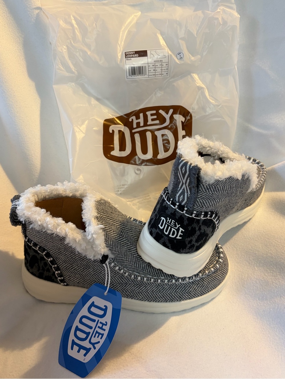 Hey Dude Women's Gray Herringbone Faux Fur Lined Ankle Booties